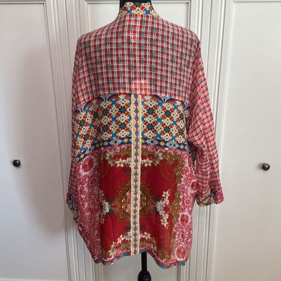 Johnny Was Kimono Red Mixed Print XL - Picture 5 of 9